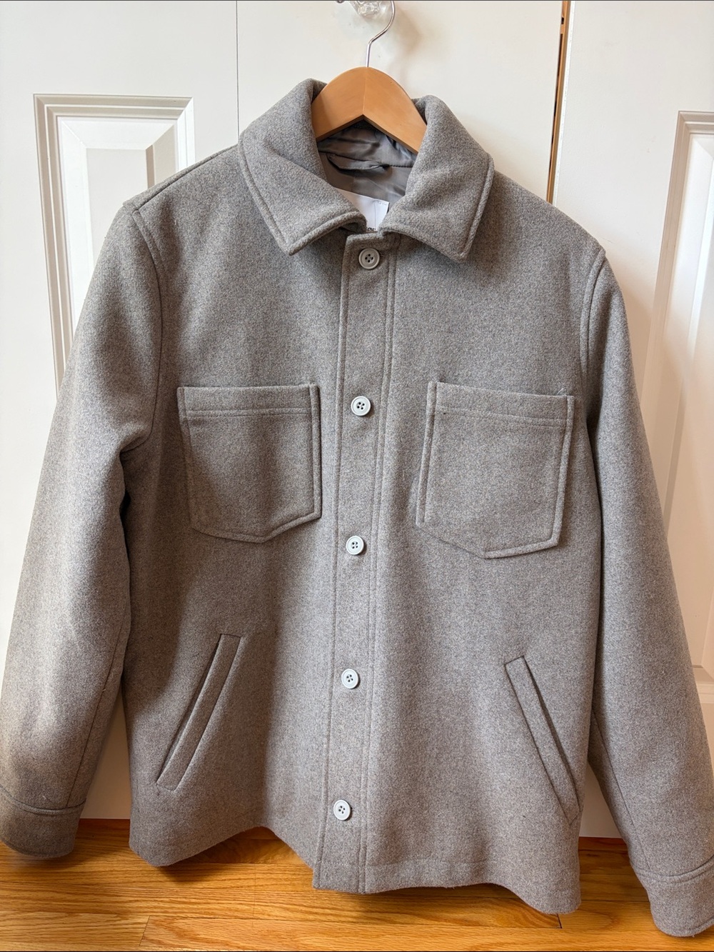 SAMSOE Gray Wool Pea Coat with Button Front